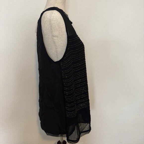 NWT Vintage Lucky Brand Beaded Tank Top Large Black $119 Distressed Raw Hem Y2K - Picture 3 of 16